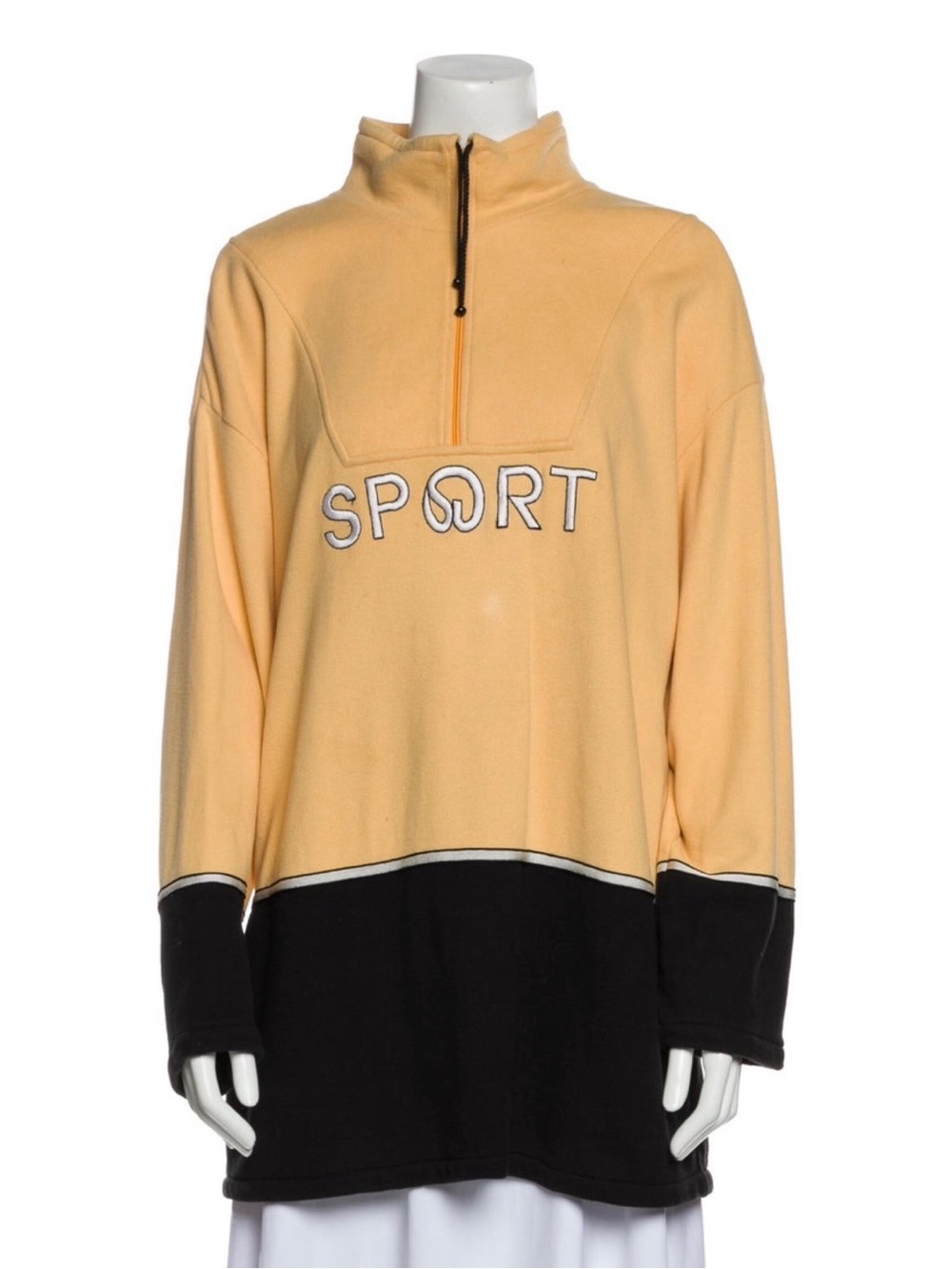 St. John Sport Mock Neck Yellow & Black Half-Zip Pullover Oversized Sweatshirt - Picture 2 of 4